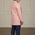 Lovely Pink and Navy Blue Boys Indo Western with Maroon Pyjama For Wedding Wear