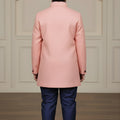 Lovely Pink and Navy Blue Boys Indo Western with Maroon Pyjama For Wedding Wear
