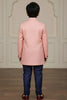 Lovely Pink and Navy Blue Boys Indo Western with Maroon Pyjama For Wedding Wear