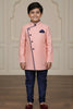 Lovely Pink and Navy Blue Boys Indo Western with Maroon Pyjama For Wedding Wear