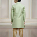 Fancy Mint Green and Golden Boys Indo Western with Maroon Pyjama For Wedding Wear