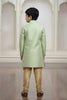 Fancy Mint Green and Golden Boys Indo Western with Maroon Pyjama For Wedding Wear