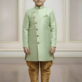 Fancy Mint Green and Golden Boys Indo Western with Maroon Pyjama For Wedding Wear
