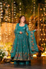 Superb Teal Green Embroidered Crunchy Silk Anarkali Suit with Floral Work and Matching Dupatta