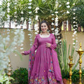 Beautiful Pink Embroidered Crunchy Silk Anarkali Suit with Floral Work and Matching Dupatta