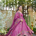 Beautiful Pink Embroidered Crunchy Silk Anarkali Suit with Floral Work and Matching Dupatta