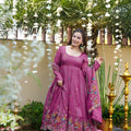 Beautiful Pink Embroidered Crunchy Silk Anarkali Suit with Floral Work and Matching Dupatta