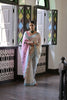 Off-White Handloom Cotton Saree with Pastel Pink Pallu Light Blue Border