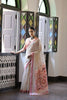 Off-White Handloom Cotton Saree Pink Border Traditional Printed Pallu