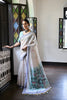 Off-White Handloom Cotton Saree Blue Border Printed Pallu
