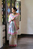 Off-White Handloom Cotton Saree Pink Border Printed Pallu