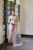 Off-White Handloom Cotton Saree Pink Border Printed Pallu