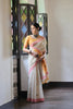Elegant Off-White Handloom Cotton Saree Pink Border Yellow Pallu