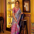 Blue And Pink with Traditional Woven Border Festive Wear