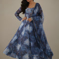 Elegant Blue Abstract Printed Readymade Salwar Suit with Matching Dupatta