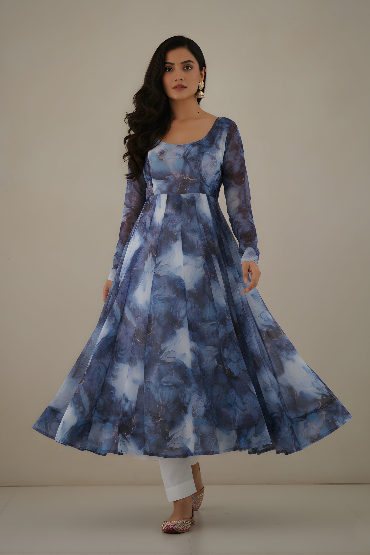 Elegant Blue Abstract Printed Readymade Salwar Suit with Matching Dupatta