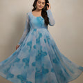 Graceful Aqua Blue Abstract Printed Readymade Salwar Suit with Matching Dupatta