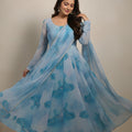 Graceful Aqua Blue Abstract Printed Readymade Salwar Suit with Matching Dupatta