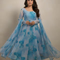 Graceful Aqua Blue Abstract Printed Readymade Salwar Suit with Matching Dupatta