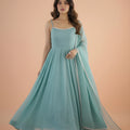 Stylish Mint Green Readymade Salwar Suit with Flared Kurta and Matching Dupatta