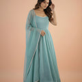 Stylish Mint Green Readymade Salwar Suit with Flared Kurta and Matching Dupatta