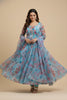 Trendy Sky Blue Floral Printed Readymade Salwar Suit with Flared Kurta and Matching Dupatta
