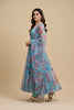 Trendy Sky Blue Floral Printed Readymade Salwar Suit with Flared Kurta and Matching Dupatta