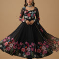 Gorgeous Black Floral Printed Readymade Salwar Suit with Flared Kurta and Matching Dupatta