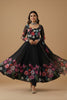Gorgeous Black Floral Printed Readymade Salwar Suit with Flared Kurta and Matching Dupatta