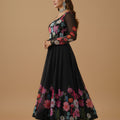 Gorgeous Black Floral Printed Readymade Salwar Suit with Flared Kurta and Matching Dupatta