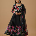 Gorgeous Black Floral Printed Readymade Salwar Suit with Flared Kurta and Matching Dupatta