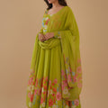 Charming Lime Green Floral Printed Readymade Salwar Suit with Flared Kurta and Matching Dupatta
