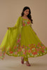 Charming Lime Green Floral Printed Readymade Salwar Suit with Flared Kurta and Matching Dupatta