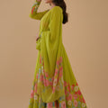 Charming Lime Green Floral Printed Readymade Salwar Suit with Flared Kurta and Matching Dupatta
