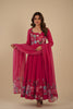 Stunning Rani Pink Floral Printed Readymade Salwar Suit with Flared Kurta and Matching Dupatta