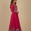 Stunning Rani Pink Floral Printed Readymade Salwar Suit with Flared Kurta and Matching Dupatta