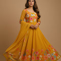 Designer Mustard Yellow Floral Printed Readymade Salwar Suit with Dupatta