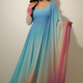 Wonderful Multicolor Ombre Flared Readymade Salwar Suit with Matching Dupatta