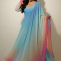 Wonderful Multicolor Ombre Flared Readymade Salwar Suit with Matching Dupatta