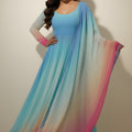 Wonderful Multicolor Ombre Flared Readymade Salwar Suit with Matching Dupatta