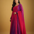 Excellent Rani Pink and Purple Ombre Flared Readymade Salwar Suit with Matching Dupatta