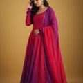 Excellent Rani Pink and Purple Ombre Flared Readymade Salwar Suit with Matching Dupatta