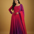 Excellent Rani Pink and Purple Ombre Flared Readymade Salwar Suit with Matching Dupatta