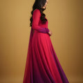 Excellent Rani Pink and Purple Ombre Flared Readymade Salwar Suit with Matching Dupatta