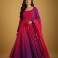 Excellent Rani Pink and Purple Ombre Flared Readymade Salwar Suit with Matching Dupatta