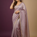 Onion Shimmer Silk Saree with Golden Border Party Wear Saree