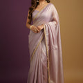 Onion Shimmer Silk Saree with Golden Border Party Wear Saree