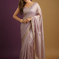 Onion Shimmer Silk Saree with Golden Border Party Wear Saree