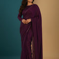 Wine Purple Shimmer Silk Saree with Designer Border Party Wear 