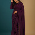 Wine Purple Shimmer Silk Saree with Designer Border Party Wear